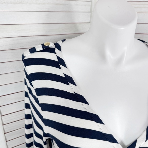 Banana Republic Striped Knit Wrap Dress Blue White XL Long Sleeve Nautical - Picture 5 of 10